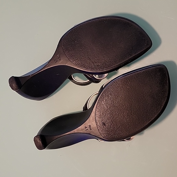 Black/white snappy wedge sandals. 41/10 - Picture 3 of 9